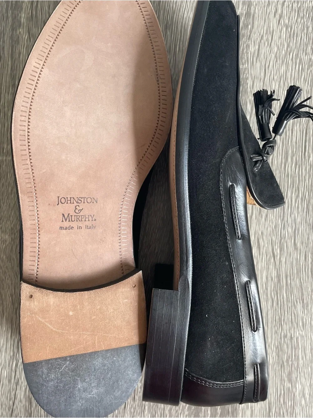 NWOB Classy & Comfortable Johnston & Murphy Black Suede Tassel Slip-On Loafers